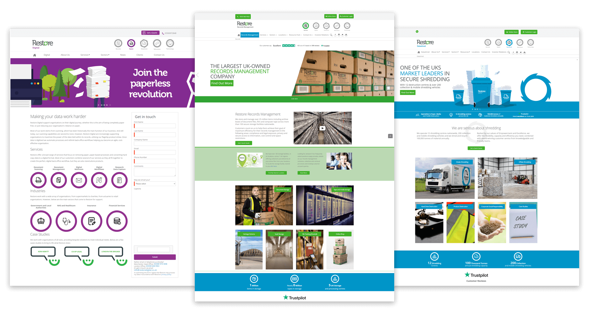 Restore UK records management company website pages design and development