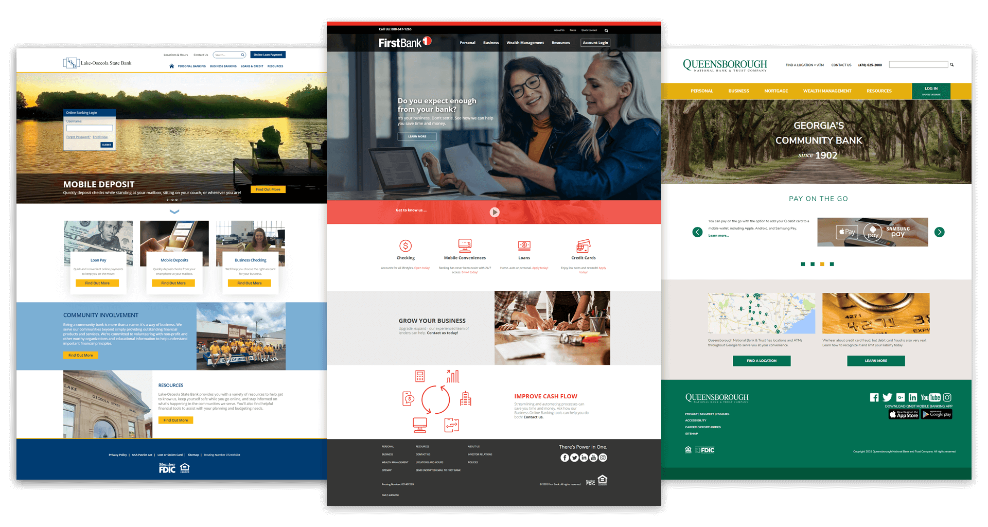 Community banks USA website design and development projects, DNN skin, responsive tables, calculator software integration, login scripts, custom search